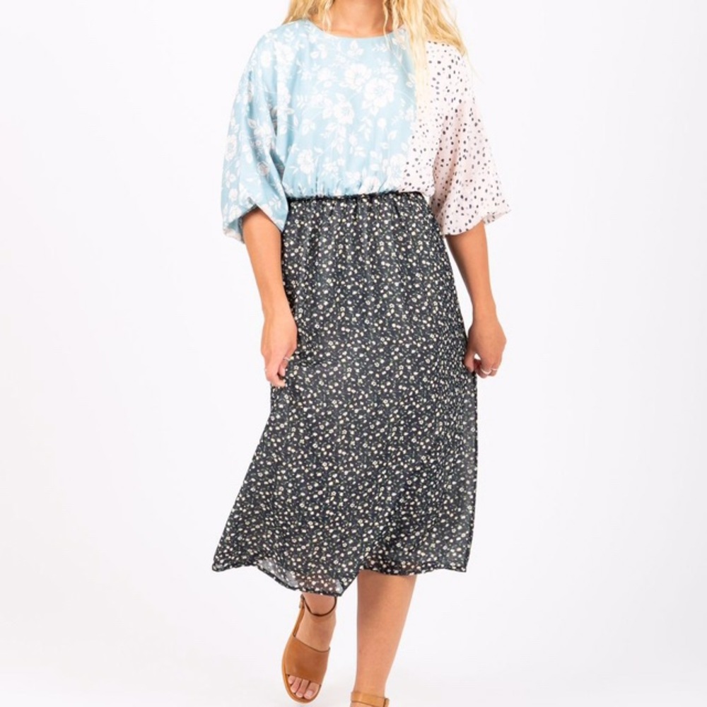 Multi-Color Pattern Midi Dress (NWT)